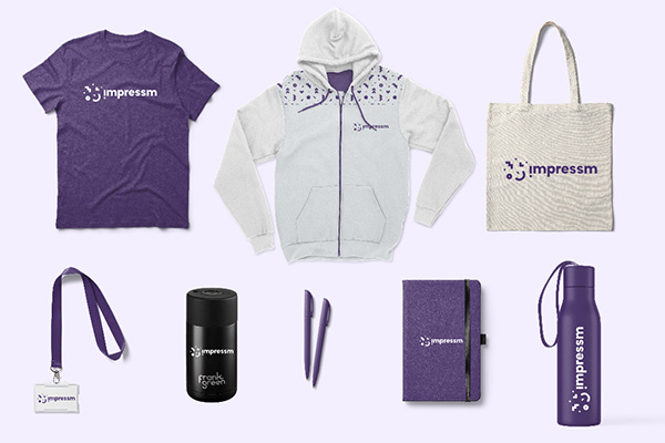 A spread of branded corporate merchandise